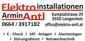 Das Logo mit den Unternehmensdaten von Elektroinstallationen Antl